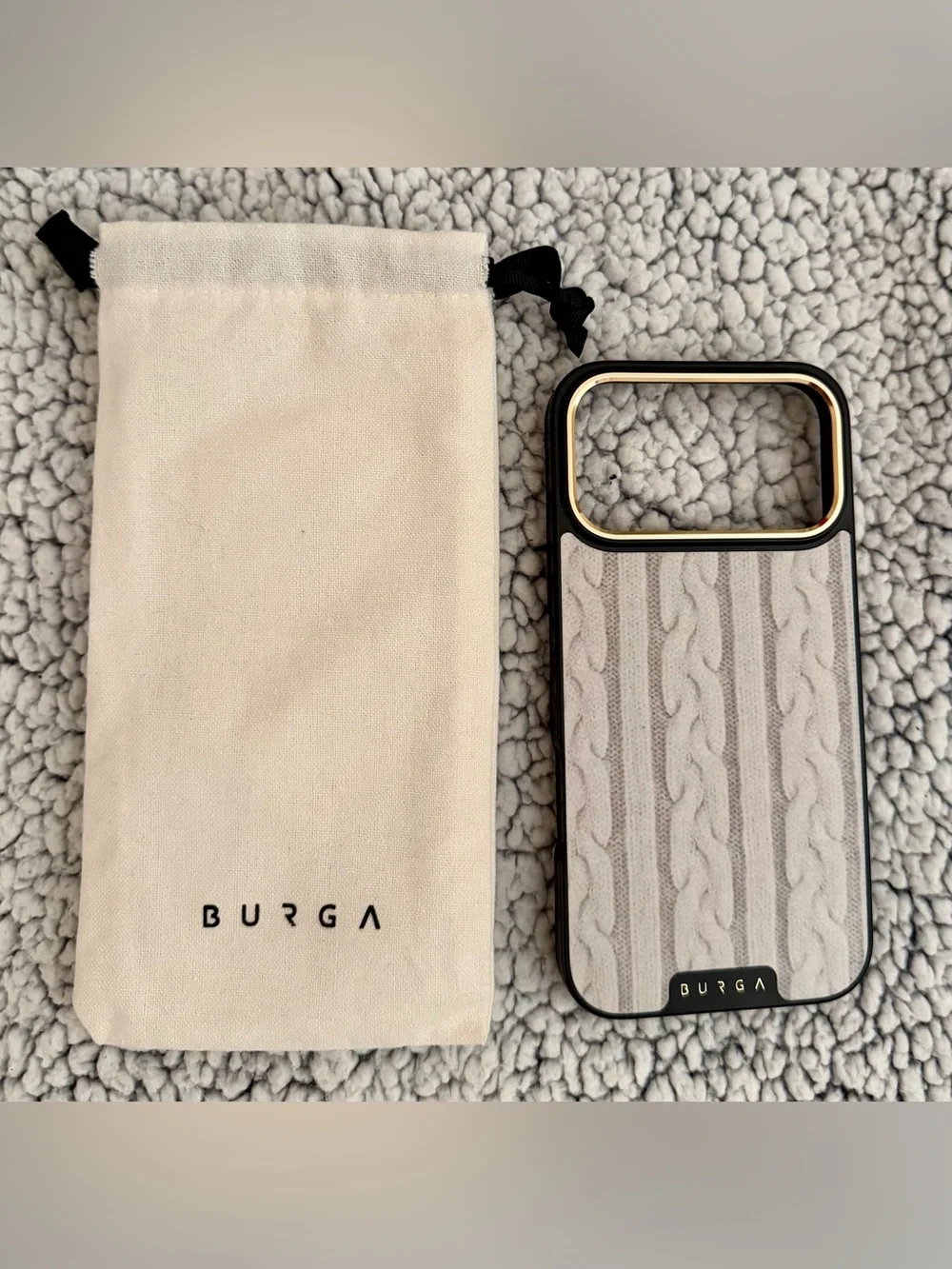 BURGA Cable Knit Beige iPhone 17 Pro Case with Gold Trim